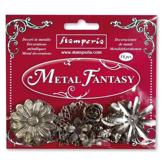 Selección de flores de fantasía de metal Stamperia